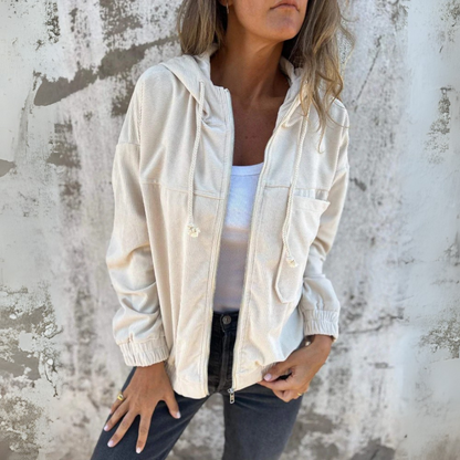 Hoodie en velours côtelé avec fermeture éclair