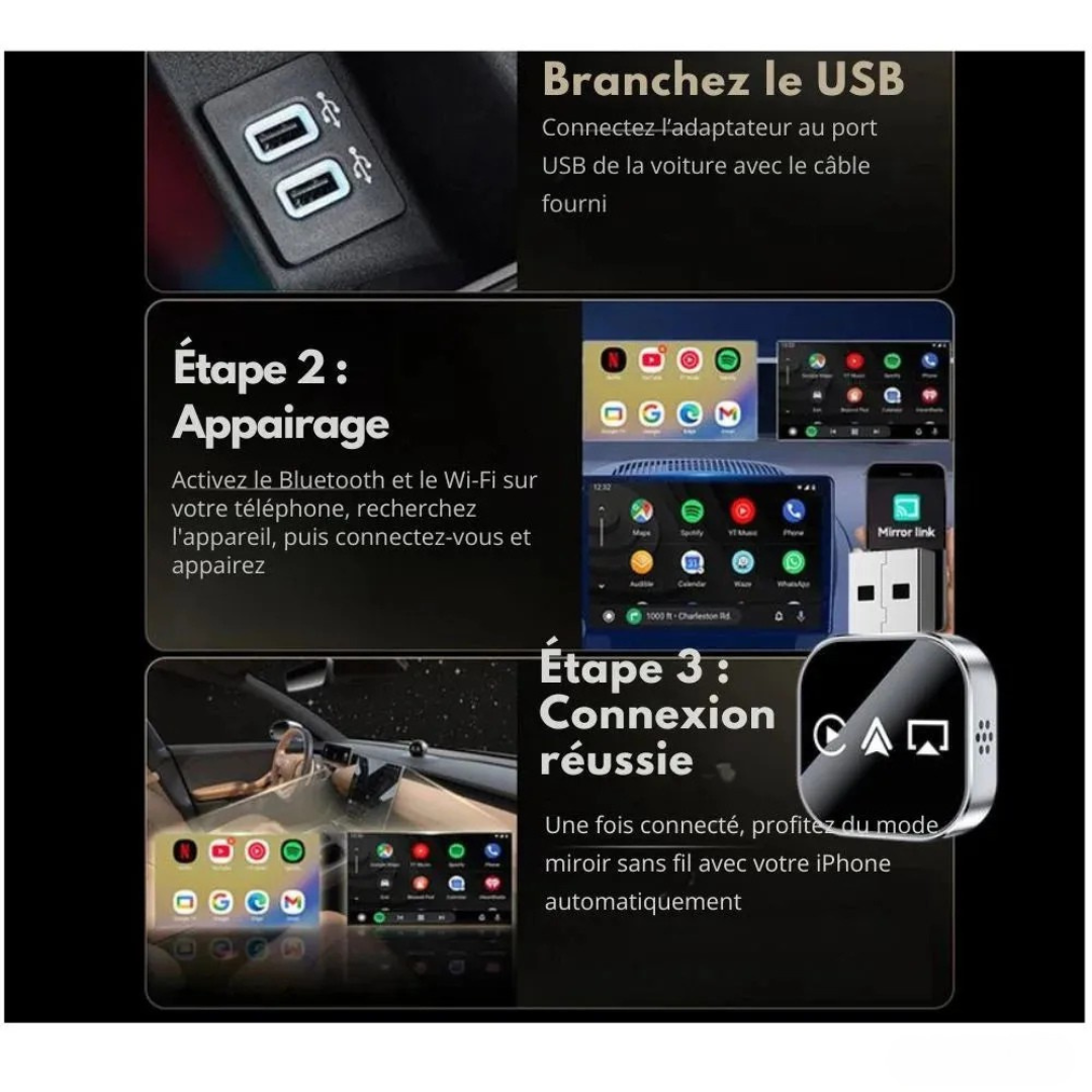 Adaptateur CarPlay et Android Auto sans fil