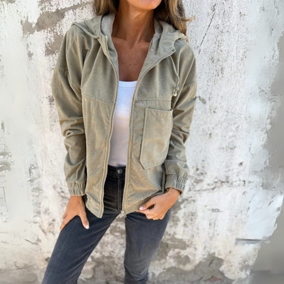 Hoodie en velours côtelé avec fermeture éclair