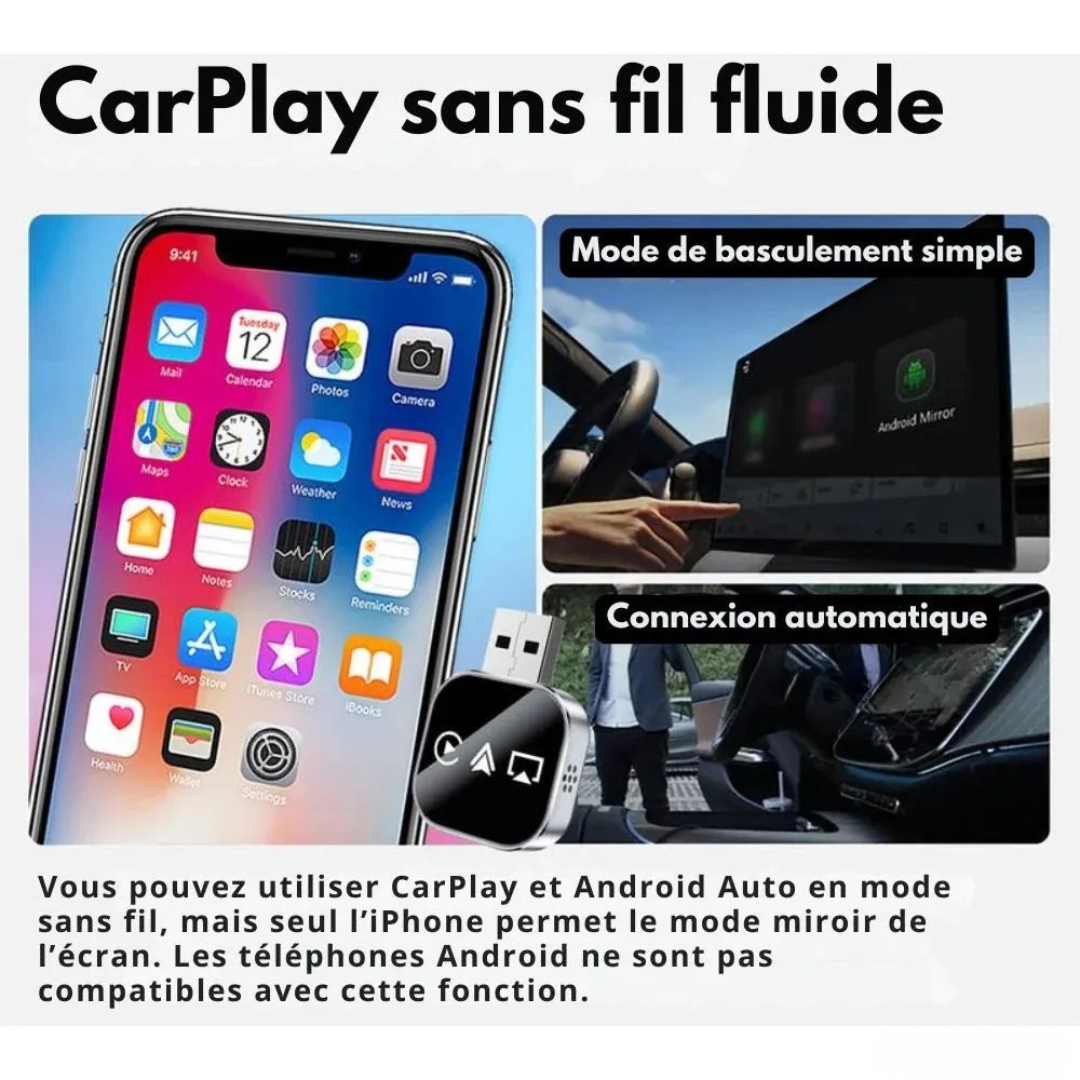 Adaptateur CarPlay et Android Auto sans fil