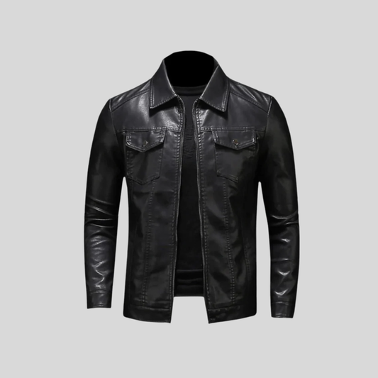 Veste en cuir noir homme